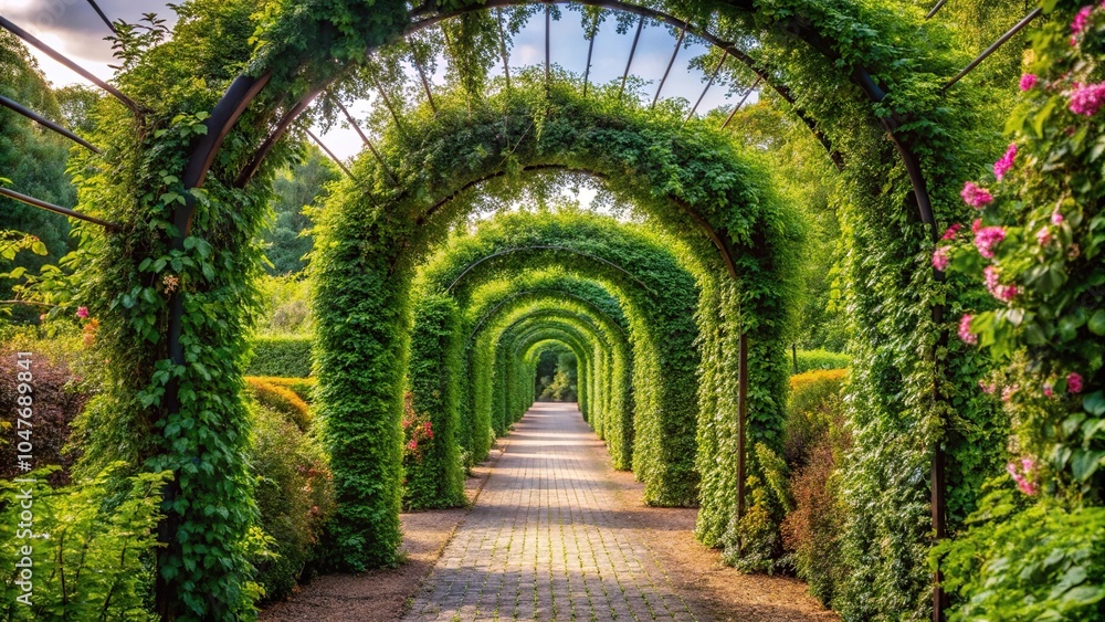Fototapeta premium Symmetrical arch covered with climbing plants