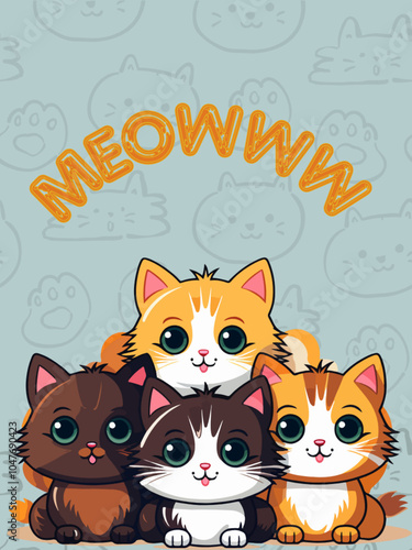 set of funny cartoon cats background