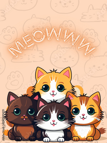 set of funny cartoon cats background