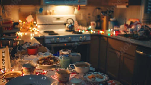 Wallpaper Mural Cozy holiday kitchen scene with festive lights and snacks Torontodigital.ca
