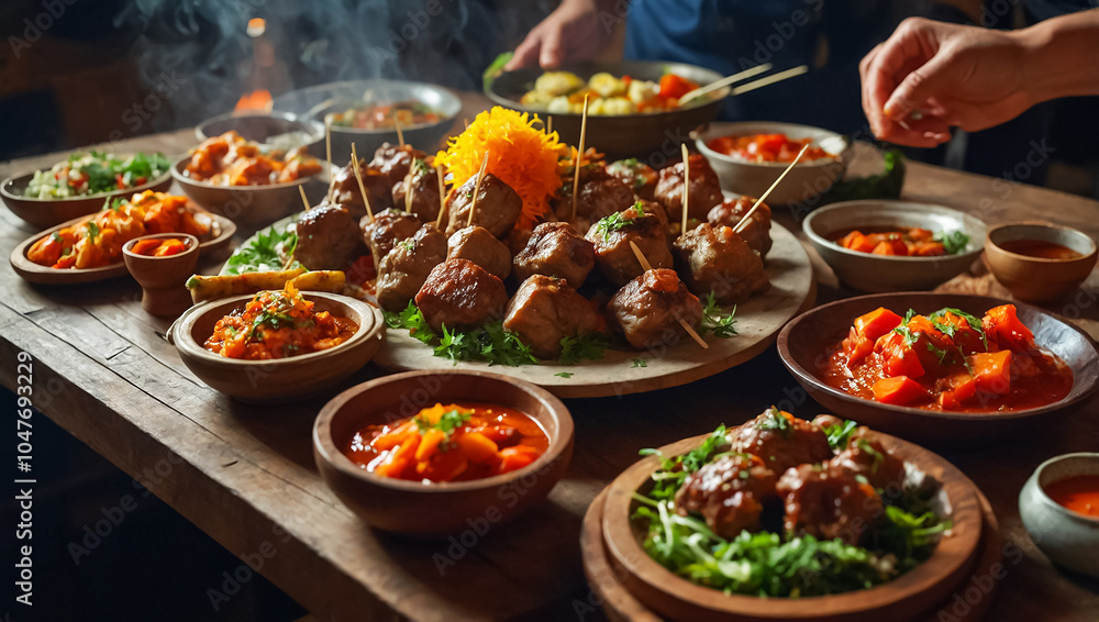 Fototapeta premium delicious fried shashlik, traditional food of Georgia