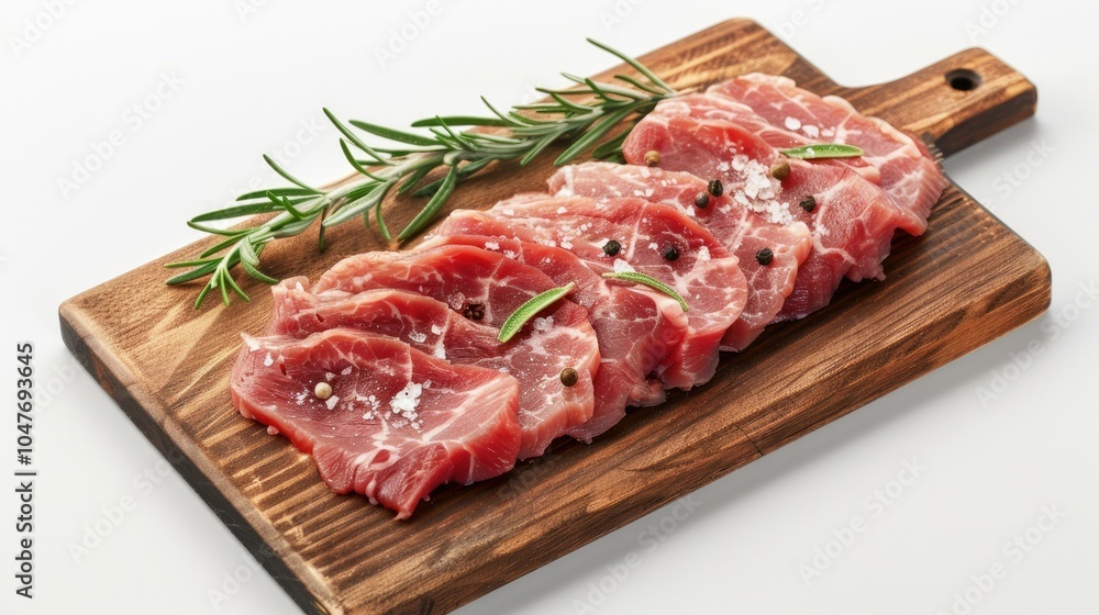Sliced raw pork on a wooden board Sliced raw pork on a wooden board