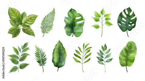 A collection of various green leaves showcasing diverse shapes and textures