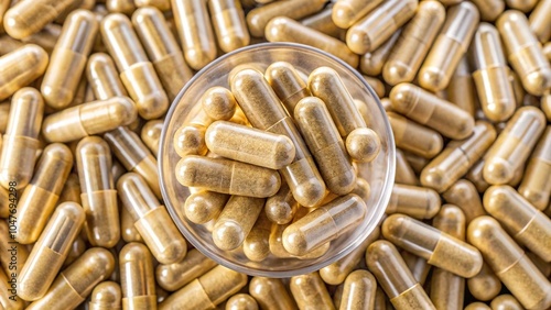 Symmetrical arrangement of Saccharomyces boulardii capsules surrounded by other capsules photo