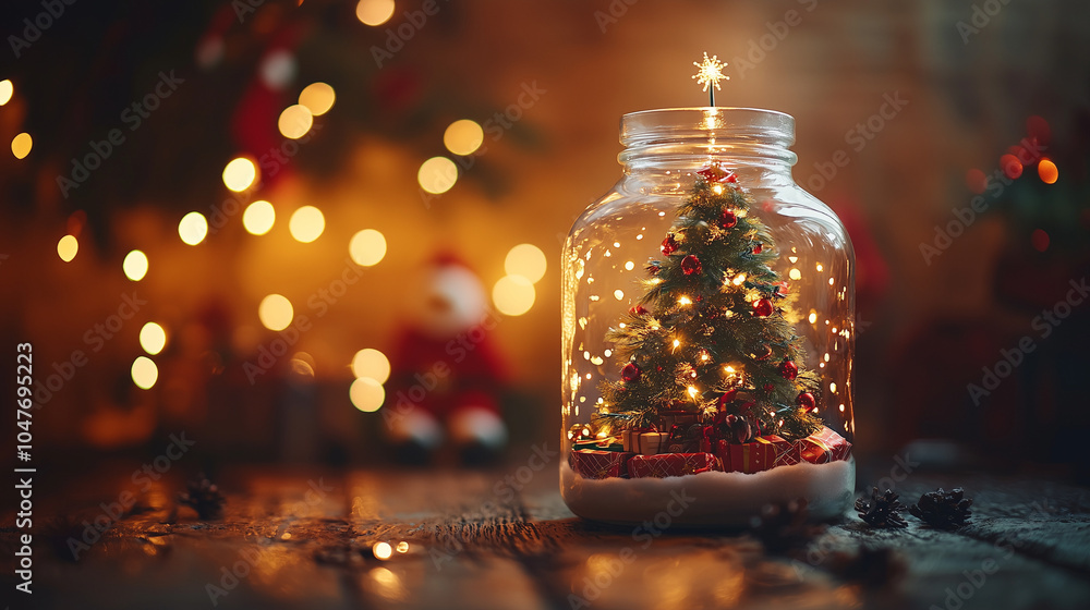 Miniature Christmas Tree in a Jar - Festive Holiday Decoration Miniature Christmas Tree in a Jar - Festive Holiday Decoration