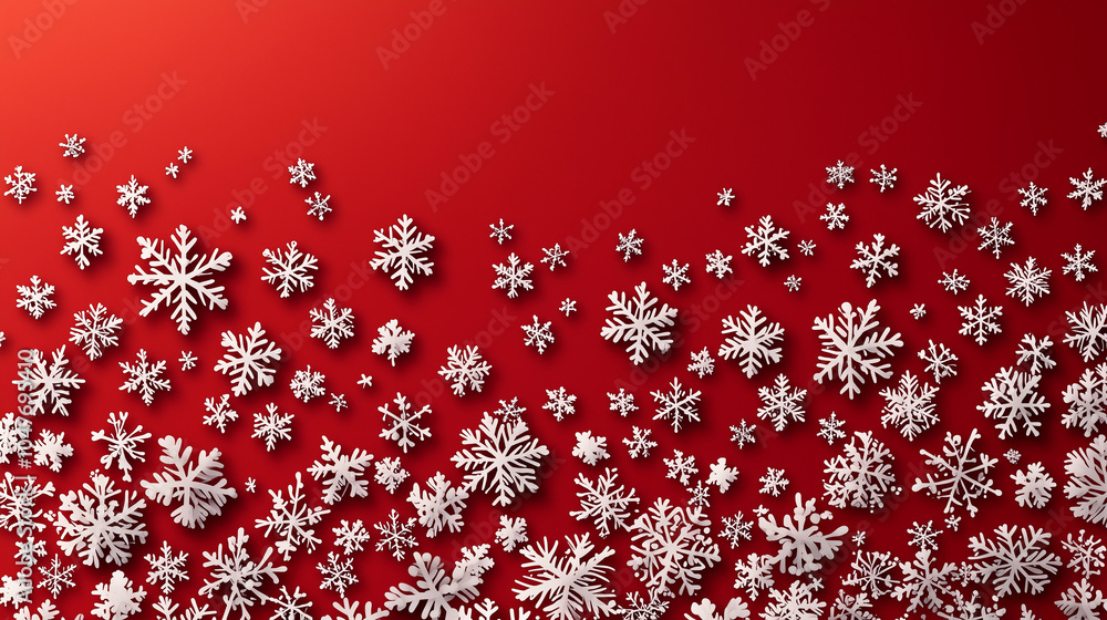 White Paper Snowflakes on Red Background - Winter Holiday Decor White Paper Snowflakes on Red Background - Winter Holiday Decor