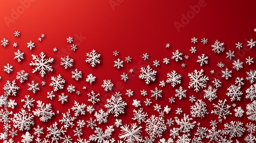 White Paper Snowflakes on Red Background - Winter Holiday Decor
