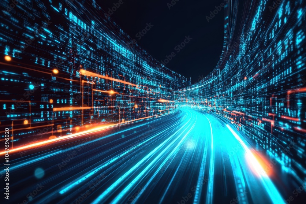 Abstract digital highway with blue and orange lights. Abstract digital highway with blue and orange lights.