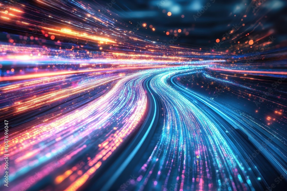 Abstract background of colorful light trails.