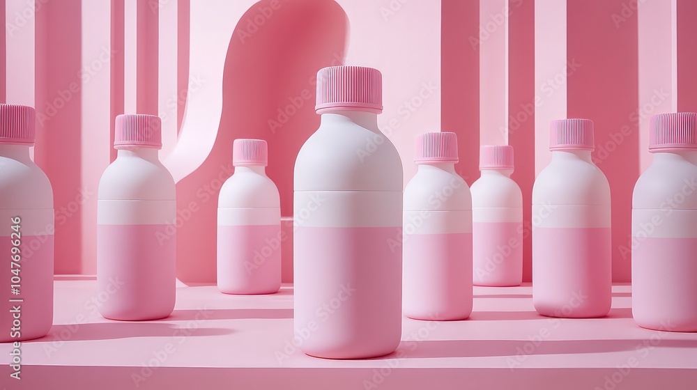 Stylish Pink and White Bottles on Soft Pink Background - High-Resolution Image for Modern Aesthetic and Beauty-Themed Projects Stylish Pink and White Bottles on Soft Pink Background - High-Resolution Image for Modern Aesthetic and Beauty-Themed Projects