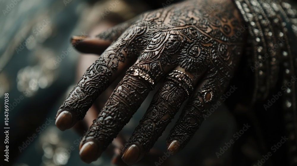 A close-up of intricate henna designs on a person's hand, highlighting the artistry and cultural significance of the patterns. A close-up of intricate henna designs on a person's hand, highlighting the artistry and cultural significance of the patterns.
