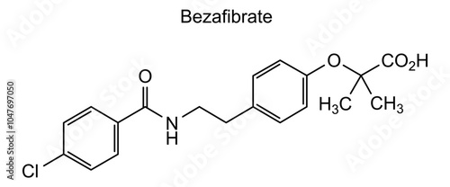 Chemical structure of bezafibrate, drug substance photo