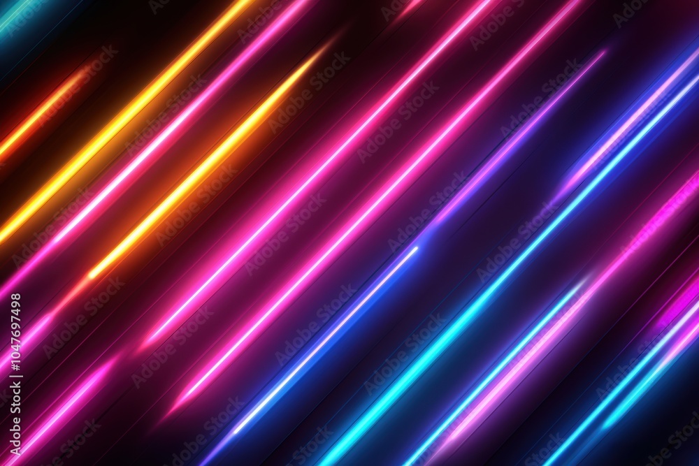 Fototapeta premium Vibrant Neon Diagonal Light Streaks in Pink, Blue, and Yellow