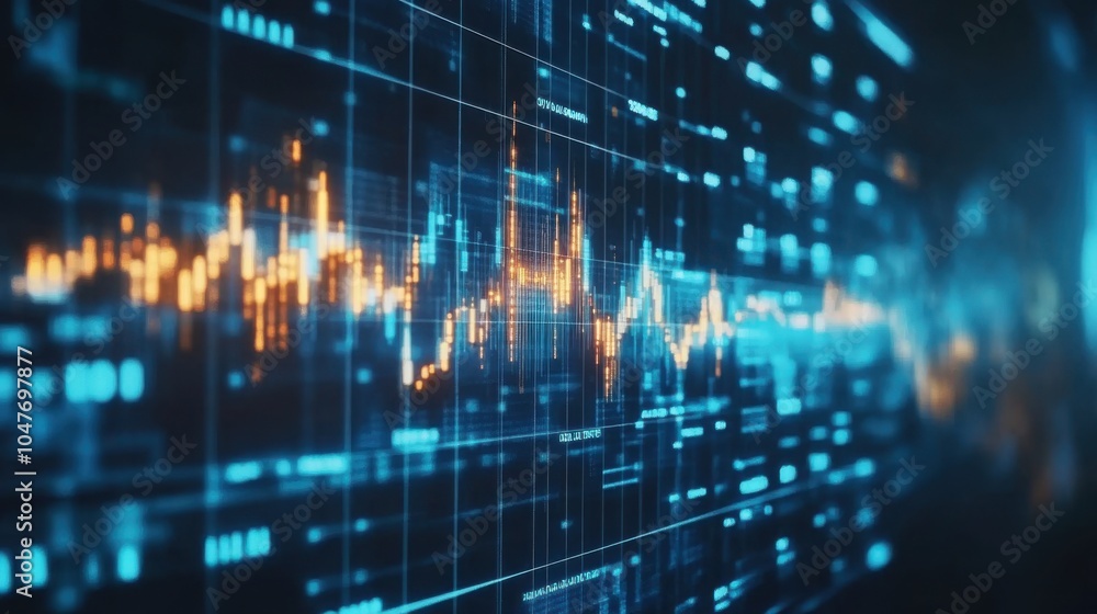 Digital data visualization with glowing graphs and financial information Digital data visualization with glowing graphs and financial information