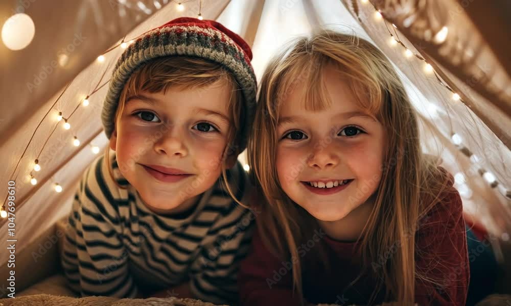 Happy Children Playing In A Tent Happy Children Playing In A Tent