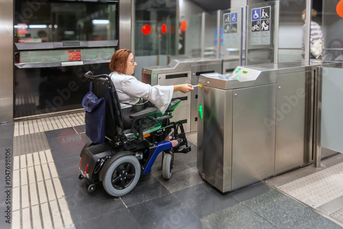 Metro Accessibility: Woman in Wheelchair at Turnstile