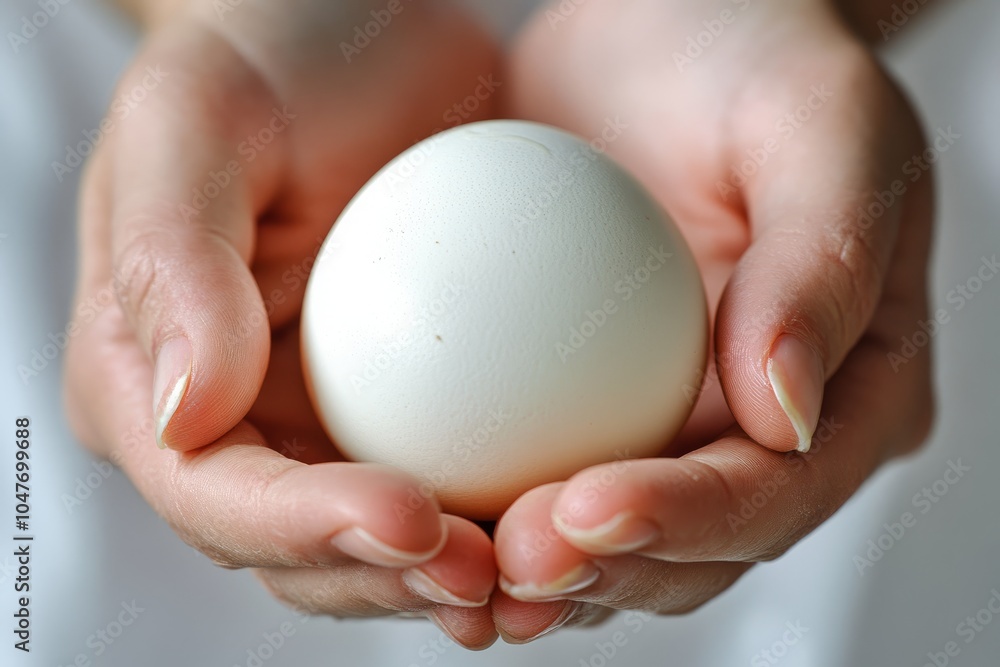 Hands gently cradling a single egg, showcasing simplicity and potential for various meals Hands gently cradling a single egg, showcasing simplicity and potential for various meals