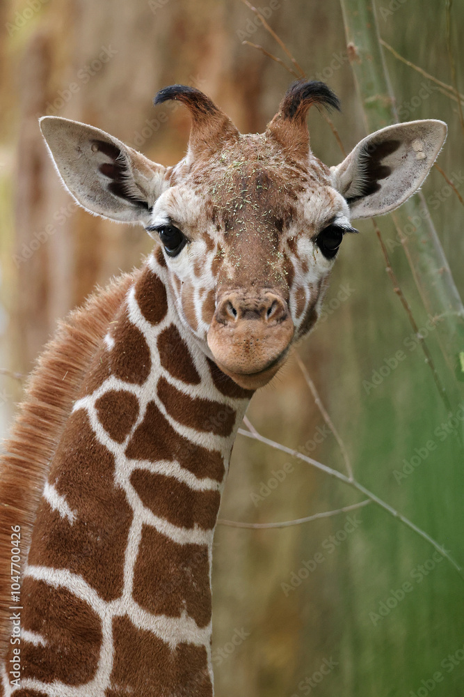 giraffe (Giraffa reticulata) in the zoo close up