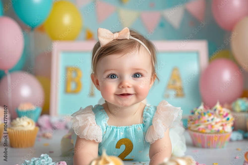 A joyful 2-year-old baby birthday celebration background A joyful 2-year-old baby birthday celebration background