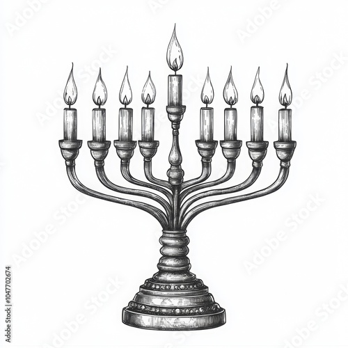 Hanukkiah, Hannukah Menorah with Candles, Winter Holidays, Festival of Lights, AI Generated