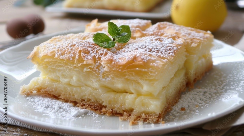 Delicious Homemade Creamy Cheese Pastry on Rustic Wooden Table Delicious Homemade Creamy Cheese Pastry on Rustic Wooden Table