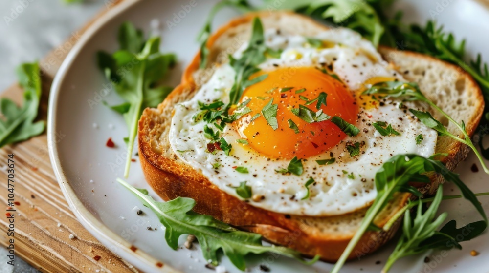Rustic Skillet with Sunny Side Up Eggs Sprinkled with Herbs