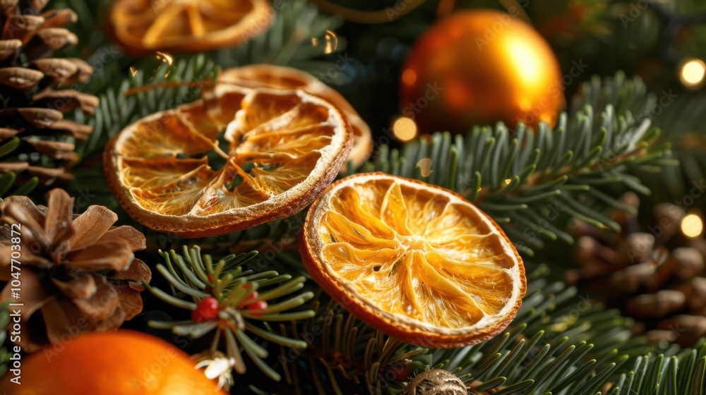 Dried Orange Slices Hanging on a Festive Christmas Tree Dried Orange Slices Hanging on a Festive Christmas Tree