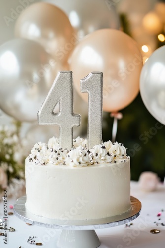 Elegant 41st Birthday Cake Celebration with Glitter Numerals photo