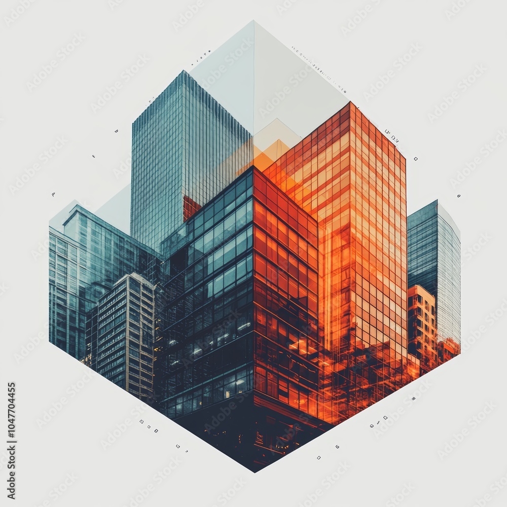 Fototapeta premium Modern urban architecture with geometric shapes and a vibrant color palette.