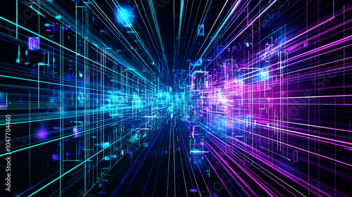 A digital art illustration in a cyberpunk light trail style