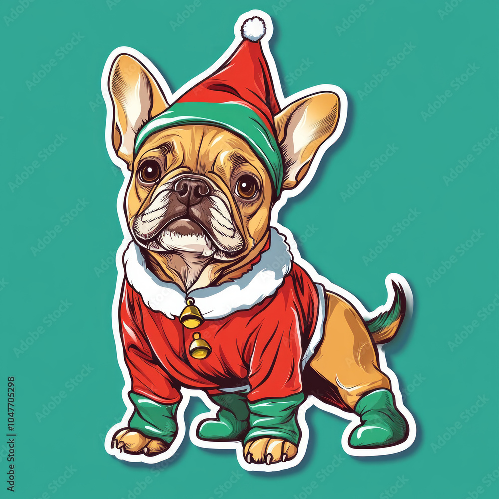 French Bulldog Sticker with Christmas Lights French Bulldog Sticker with Christmas Lights