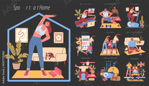Sport at Home. Flat Vector Illustration