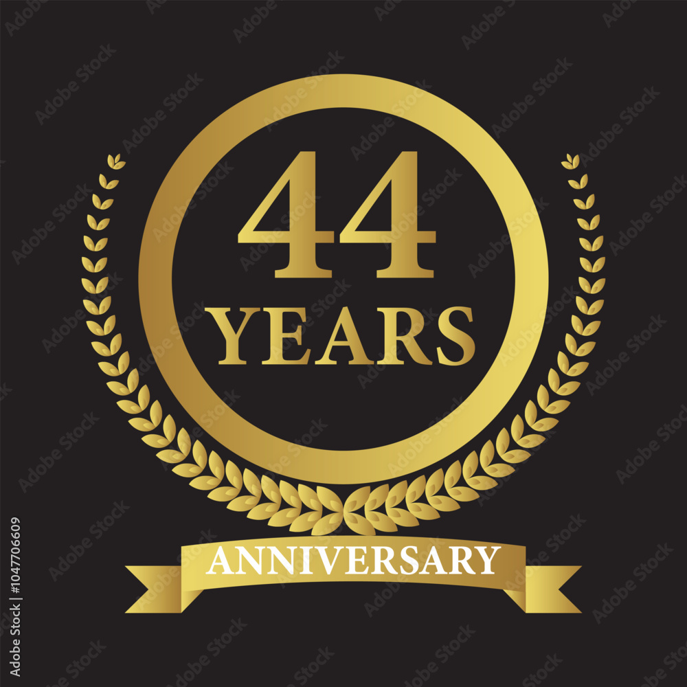 44 years anniversary icon with laurel wreath. Vector illustration. 44 years anniversary icon with laurel wreath. Vector illustration.