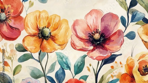 Wallpaper Mural Gentle Watercolor Blossoms with Lush Greenery Background Torontodigital.ca