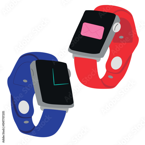 A smartwatch with a display for sports and socializing. Vector image of a smart watch with interchangeable straps.