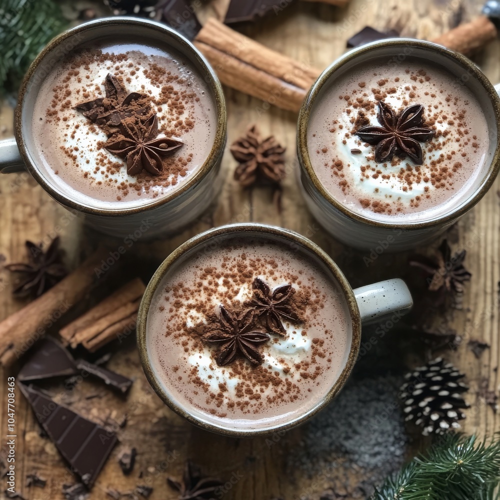 Hot chocolate served in a beautiful mug, topped with fluffy whipped cream and chocolate shavings Hot chocolate served in a beautiful mug, topped with fluffy whipped cream and chocolate shavings