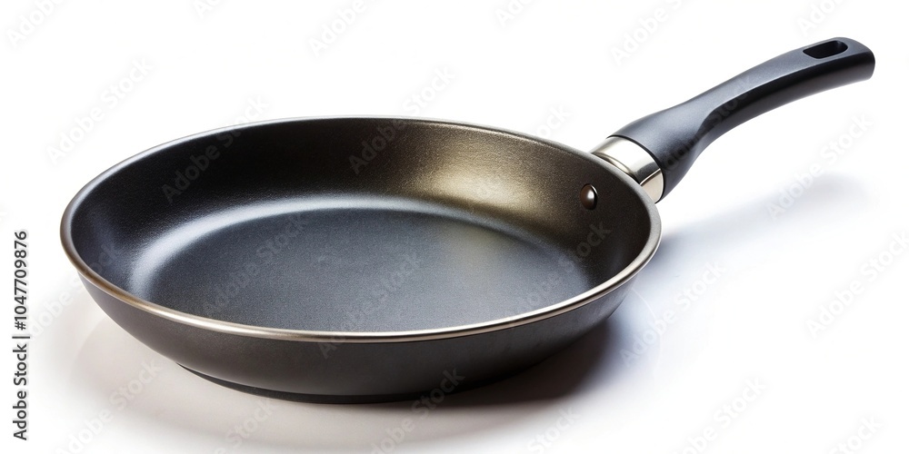 Symmetrical black non-stick frying pan isolated on white background Symmetrical black non-stick frying pan isolated on white background
