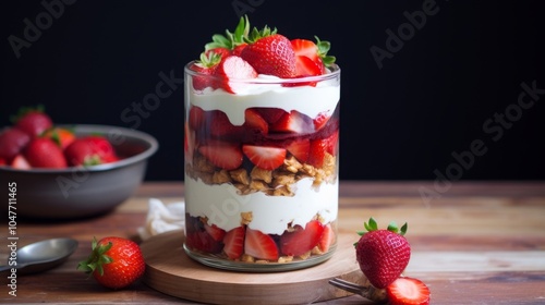 Wallpaper Mural Strawberry Layered Dessert in Glass on Wooden Table Torontodigital.ca