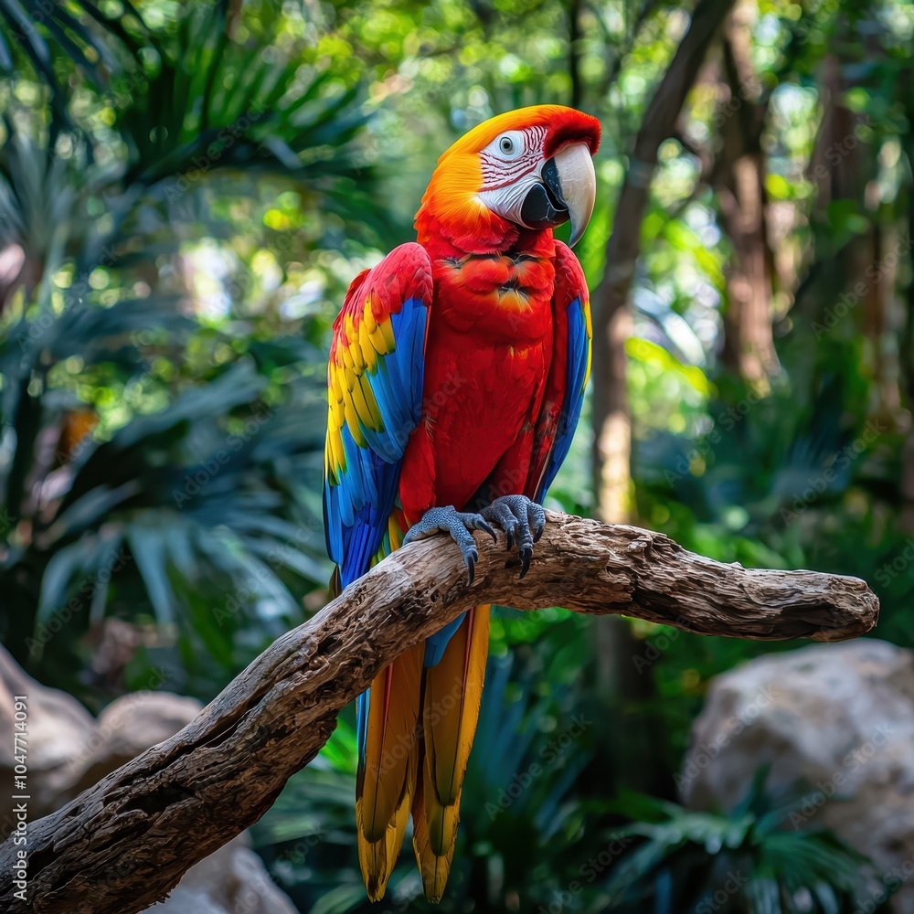 Obraz premium Colorful Macaw Parrot Perched on Branch in Nature
