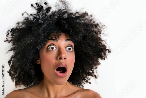 A woman with a shocked or amazed facial expression