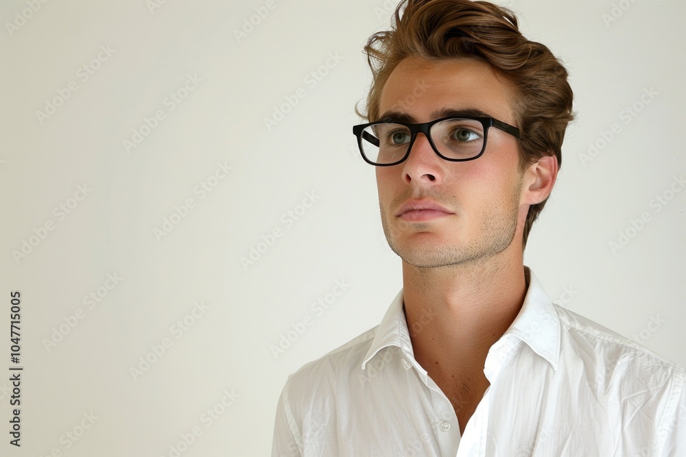 A man wearing glasses and a white shirt, perfect for business or formal occasions A man wearing glasses and a white shirt, perfect for business or formal occasions