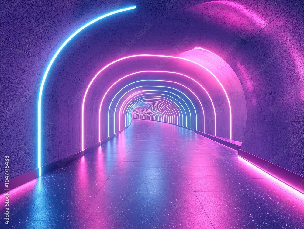 Neon-Lit Tunnel with Pink and Blue Arcs Neon-Lit Tunnel with Pink and Blue Arcs