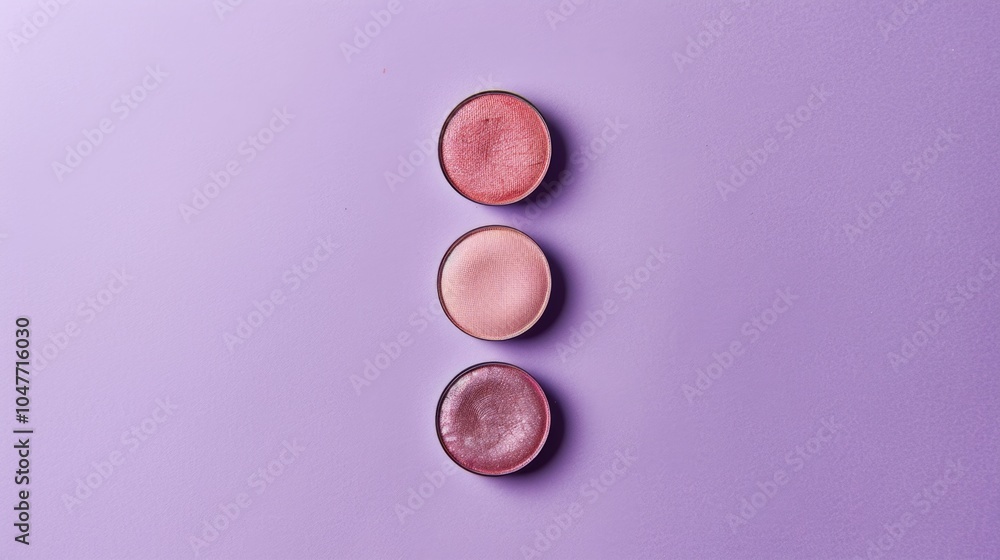 A close-up shot of three makeup shades arranged on a purple background, great for beauty and cosmetic marketing materials A close-up shot of three makeup shades arranged on a purple background, great for beauty and cosmetic marketing materials