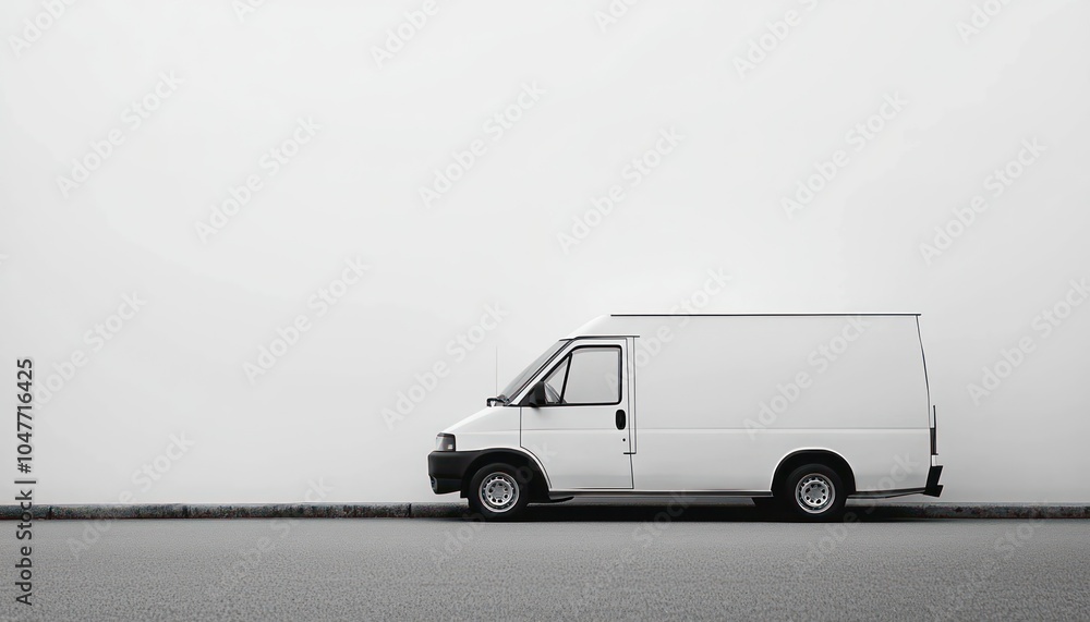 Delivery van showcased in side view against a pristine white backdrop. Delivery van showcased in side view against a pristine white backdrop.