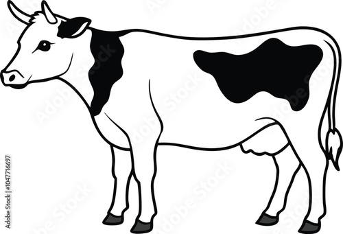 black and white cow vector 