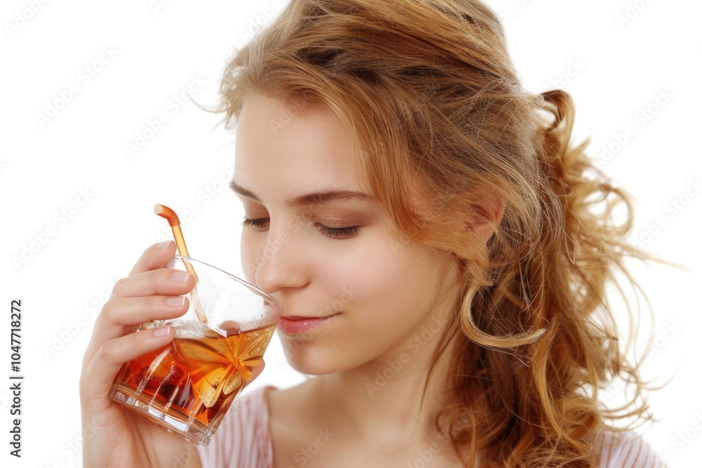 A person sipping a beverage from a glassware A person sipping a beverage from a glassware