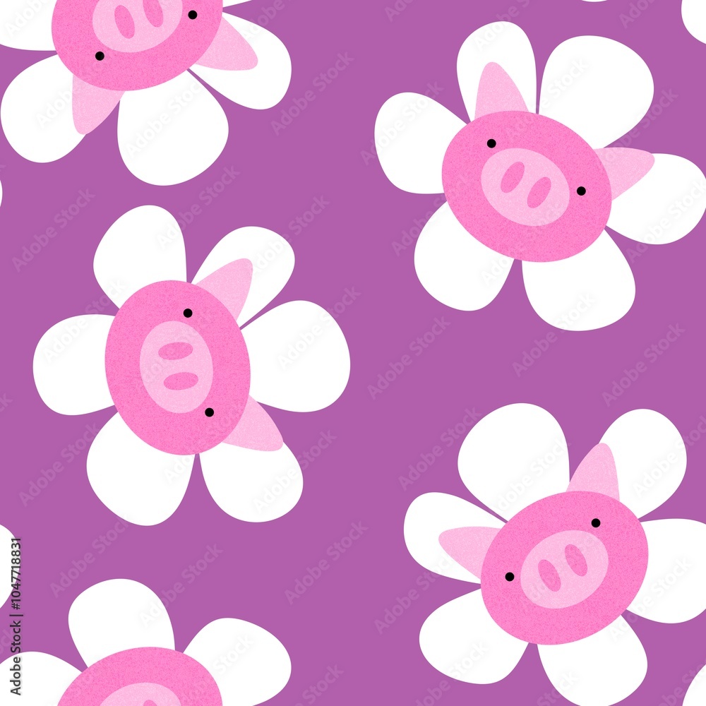 Farm animals seamless pigs and flowers pattern for wrapping paper and fabrics Farm animals seamless pigs and flowers pattern for wrapping paper and fabrics