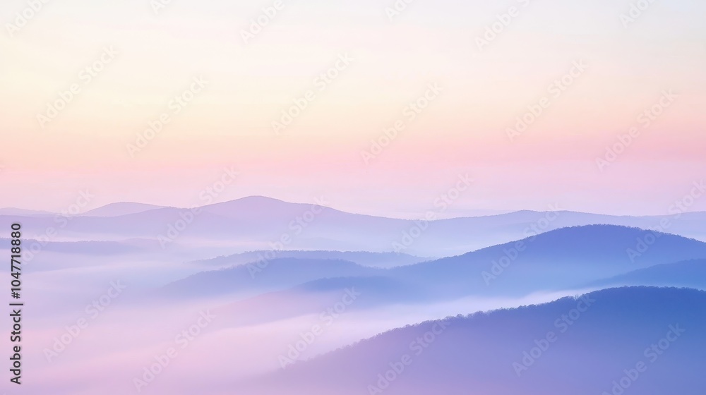 Obraz premium Pastel Sunrise Over Rolling Hills with Soft Mist