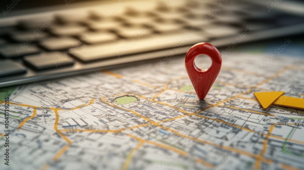A red location pin on top of the map A red location pin on top of the map