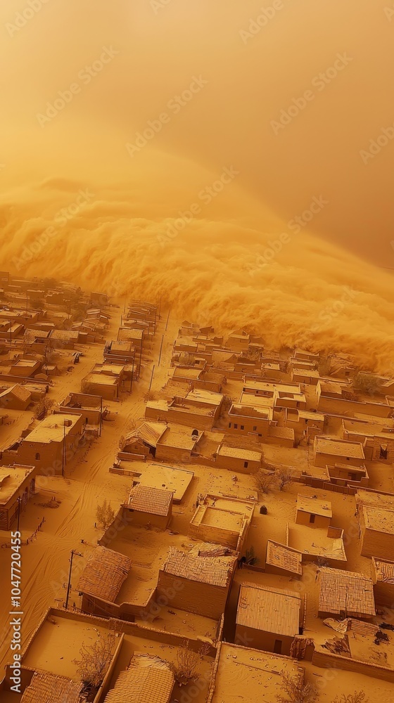 Fototapeta premium Desert Town Engulfed by Violent Sandstorm